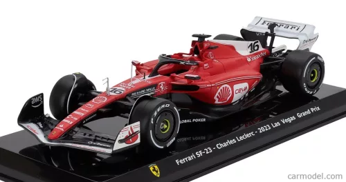 FERRARI  F1  SF-23 TEAM SCUDERIA FERRARI N 16 2nd LAS VEGAS USA GP 2023 CHARLES LECLERC - CON VETRINA - WITH SHOWCASE  RED BLACK WHITE