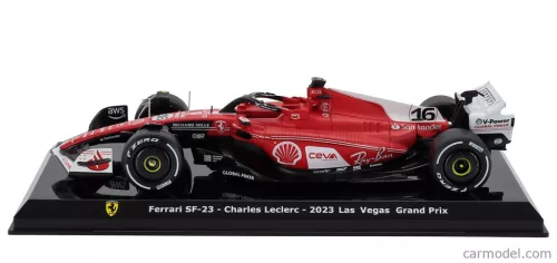 FERRARI  F1  SF-23 TEAM SCUDERIA FERRARI N 16 2nd LAS VEGAS USA GP 2023 CHARLES LECLERC - CON VETRINA - WITH SHOWCASE  RED BLACK WHITE