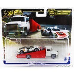   TRUCK  CARRY ON CAR TRANSPORTER WITH PORSCHE 906 CARRERA 6 N 82 RACING 1966  WHITE RED