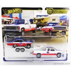   CHEVROLET  SILVERADO 3500 PICK-UP WITH TRAILER CAR TRANSPORTER + CHEVROLET NOVA 1963  WHITE RED BLUE