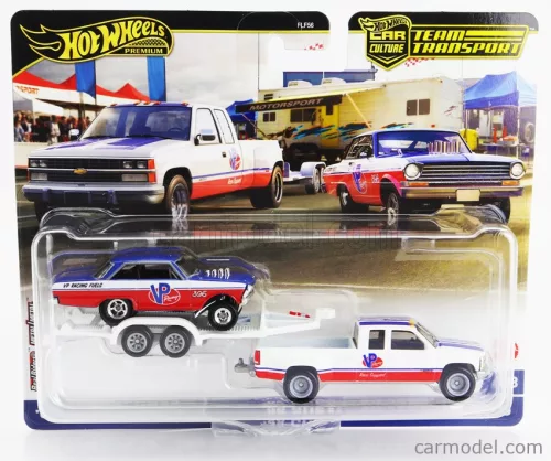 CHEVROLET  SILVERADO 3500 PICK-UP WITH TRAILER CAR TRANSPORTER + CHEVROLET NOVA 1963  WHITE RED BLUE