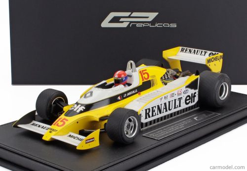 RENAULT  F1 RS10 TEAM RENAULT ELF N 15 POLE POSITION AND WINNER FRANCE GP (with pilot figure) 1979 JEAN PIERRE JABOUILLE - CON VETRINA - WITH SHOWCASE  YELLOW WHITE