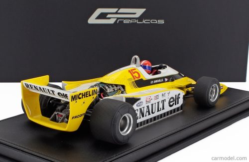 RENAULT  F1 RS10 TEAM RENAULT ELF N 15 POLE POSITION AND WINNER FRANCE GP (with pilot figure) 1979 JEAN PIERRE JABOUILLE - CON VETRINA - WITH SHOWCASE  YELLOW WHITE