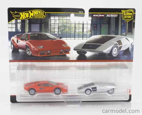 LAMBORGHINI  SET 2X COUNTACH LP5000 QUATTROVALVOLE 1982 + STRATOS ZERO CONCEPT 1970  RED SILVER