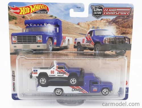 DODGE  RETRO RIG TRUCK CAR TRANSPORTER WITH MACHO POWER PICK-UP N 80 RACING 1980  BLUE WHITE