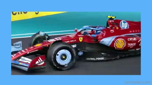 FERRARI  F1  SF-24 TEAM SCUDERIA FERRARI N 55 5th MIAMI GP 2024 CARLOS SAINZ - CON VETRINA - WITH SHOWCASE  RED BLACK LIGHT BLUE
