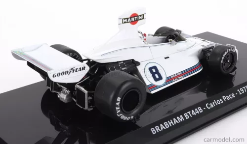 BRABHAM  F1  BT44B TEAM MARTINI RACING N 8 SEASON 1975 CARLOS PACE - CON VETRINA - WITH SHOWCASE  WHITE