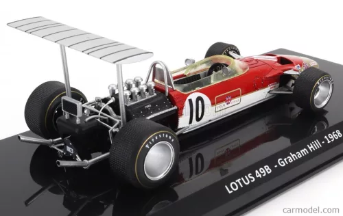LOTUS  F1  TYPE 49B N 10 WORLD CHAMPION SEASON 1968 GRAHAM HILL - CON VETRINA - WITH SHOWCASE  RED WHITE GOLD