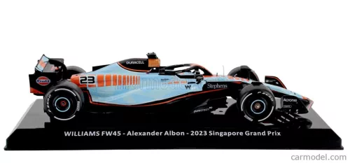 WILLIAMS  F1  FW45 TEAM WILLIAMS RACING GULF N 23 SINGAPORE GP 2023 ALEXANDER ALBON - BLISTER BOX  LIGH BLUE