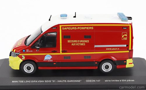 MAN  TGE L2H2 GIFA VSAV SDIS 31 HAUTE-GARONNE VEHICULE DE SECOURS ET D'ASSISTANCE AUX VICTIMES SAPEURS POMPIERS 2020  RED WHITE YELLOW