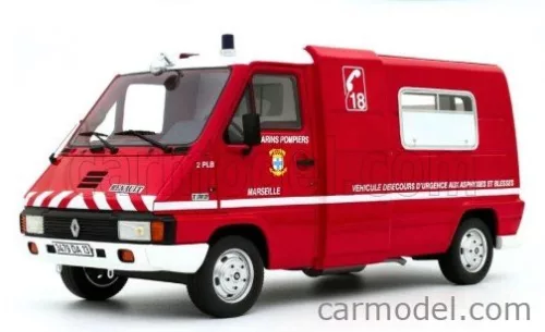 RENAULT  MASTER T30D VAN VEHICULE DE SECOURS D'URGENCE AUX ASPHYXIES MARSEILLE MARINE SAPEURS POMPIERS 1980  RED WHITE