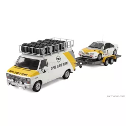   CHEVROLET  RALLY SET - G30 VAN ASSISTANCE TEAM OPEL EURO 1986 WITH TRAILER + OPEL MANTA 400 Gr.B N 3 RALLY TOUR DE CORSE 1984 GUY FREQUELIN - CHRISTIAN TILBER GILBERT  WHITE YELLOW GREY