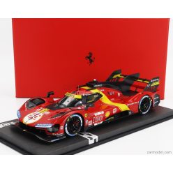   FERRARI  499P 3.0L TURBO V6 TEAM FERRARI AF CORSE N 50 5th 24h LE MANS (POLE POSITION) 2023 ANTONIO FUOCO - MIGUEL MOLINA - NICKLAS NIELSEN - CON VETRINA - WITH SHOWCASE  RED YELLOW BLACK