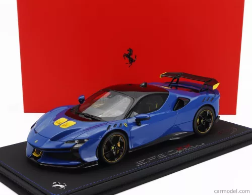 FERRARI  SF90 XX STRADALE 2024 - CON VETRINA - WITH SHOWCASE  AZZURRO DINO - LIGHT BLUE BLACK YELLOW