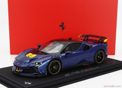 FERRARI  SF90 XX STRADALE 2024 - CON VETRINA - WITH SHOWCASE  BLU TOUR DE FRANCE - BLUE MET YELLOW BLACK