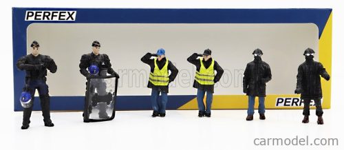 FIGURES  SET 6X POLICE GENDARMES & MANIFESTANTS GILETS JAUNES YELLOW PARIS  BLACK BLUE YELLOW