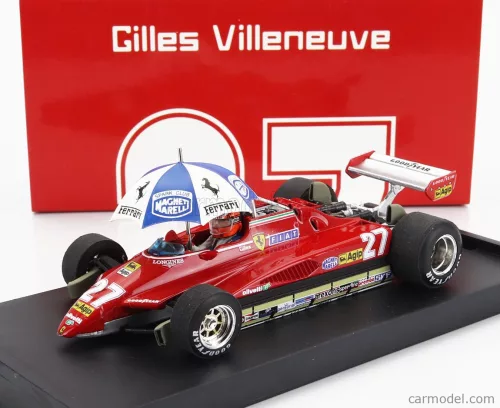 FERRARI  F1  126C2 N 27 BRAZILIAN GP 1982 GILLES VILLENEUVE - WITH DRIVER FIGURE AND UMBRELLA  RED
