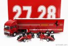 IVECO FIAT  FIAT IVECO 190 TRUCK CAR TRANSPORTER MONACO GP 1984 WITH 2X F1 FERRARI 126CK TURBO N 27 MICHELE ALBORETO - N 28 RENE ARNOUX + FIGURES AND ACCESSORIES  RED