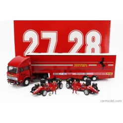   IVECO FIAT  FIAT IVECO 190 TRUCK CAR TRANSPORTER MONACO GP 1984 WITH 2X F1 FERRARI 126CK TURBO N 27 MICHELE ALBORETO - N 28 RENE ARNOUX + FIGURES AND ACCESSORIES  RED