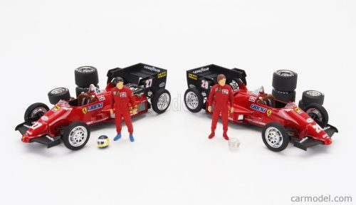IVECO FIAT  FIAT IVECO 190 TRUCK CAR TRANSPORTER MONACO GP 1984 WITH 2X F1 FERRARI 126CK TURBO N 27 MICHELE ALBORETO - N 28 RENE ARNOUX + FIGURES AND ACCESSORIES  RED