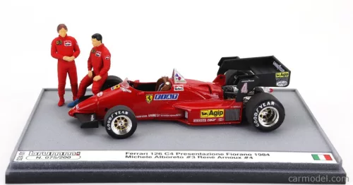 FERRARI  F1 126C4 N 0 PRESENTAZIONE FIORANO SEASON 1984 WITH MICHELE ALBORETO AND RENE ARNOUX DRIVER FIGURES  RED BLACK