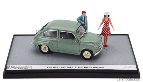 FIAT  DIORAMA 600 BERLINA 1-SERIES WITH FIGURES 1955 - 70th ANNIVERSARIO 2025 - IL CAPOLAVORO DI DANTE GIACOSA  VERDE CHIARO - GREEN