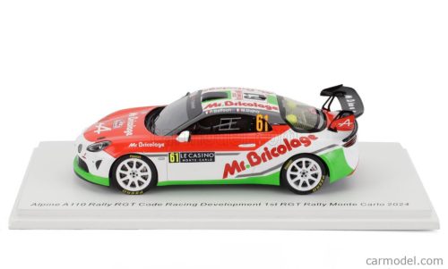 RENAULT  ALPINE A110 RGT TEAM CODE RACING DEVELOPMENT N 61 WINNER RGT RALLY MONTECARLO 2024 PHILIPPE BAFFOUN - MARGOT DUPUY  RED WHITE GREEN