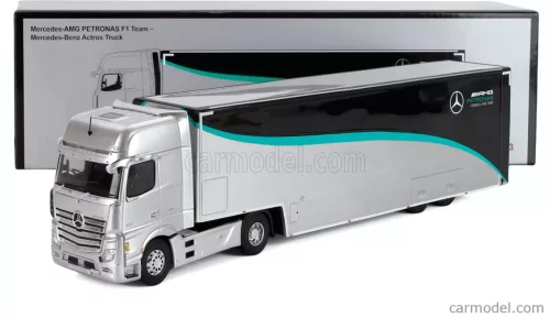 MERCEDES BENZ  ACTROS MP4 1851 TRUCK CAR TRANSPORTER TEAM MERCEDES-AMG PETRONAS F1 FORMULA ONE SEASON 2023  SILVER BLACK GREEN
