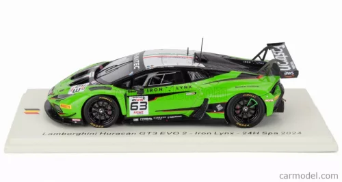 LAMBORGHINI  HURACAN GT3 EVO2 5.2L V10 TEAM IRON LYNX N 63 24h SPA 2024 MATTEO CAIROLI - ANDREA CALDARELLI - MIRKO BORTOLOTTI  GREEN WHITE BLACK