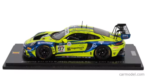 PORSCHE  911 992 GT3 R 4.2L TEAM RUTRONIK RACING N 97 24h SPA 2024 DUSTIN BLATTNER - RICHARD ROBICHON - DENNIS MARSCHALL - LOEK HARTOG  YELLOW BLUE