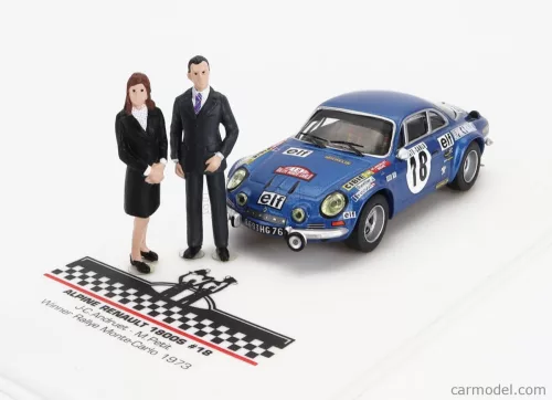 RENAULT ALPINE A110 1800S N 18 WINNER RALLY MONTECARLO 1973 WITH FIGURE J.C.ANDRUET - M.PETIT