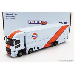   MITSUBISHI  FUSO TRUCK CAR TRANSPORTER GULF RACING LIVERY 4-ASSI 2023 - CARS NOT INCLUDED  LIGHT BLUE ORANGE