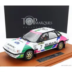   SUBARU  LEGACY RS N 7 2nd SWEDISH RALLY 1992 COLIN McRAE - DEREK RINGER - CON VETRINA - WITH SHOWCASE  WHITE GREEN PINK