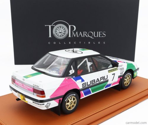 SUBARU  LEGACY RS N 7 2nd SWEDISH RALLY 1992 COLIN McRAE - DEREK RINGER - CON VETRINA - WITH SHOWCASE  WHITE GREEN PINK