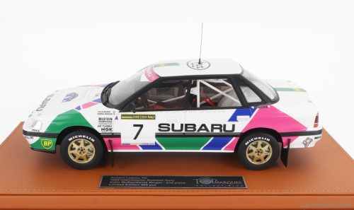 SUBARU  LEGACY RS N 7 2nd SWEDISH RALLY 1992 COLIN McRAE - DEREK RINGER - CON VETRINA - WITH SHOWCASE  WHITE GREEN PINK