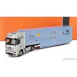   MERCEDES BENZ  ACTROS MP4 1851 BIGSPACE TRUCK - CAR TRANSPORTER TEAM HYUNDAI TEAM SHELL MOBIS WRT RALLY 2024  LIGHT BLUE WHITE