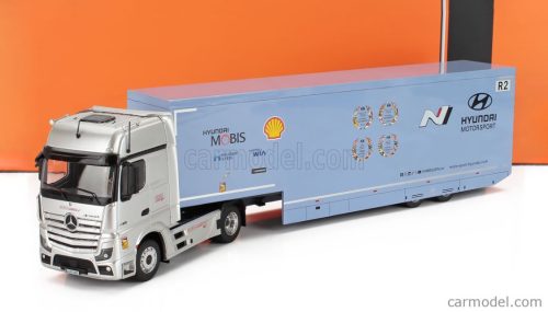 MERCEDES BENZ  ACTROS MP4 1851 BIGSPACE TRUCK - CAR TRANSPORTER TEAM HYUNDAI TEAM SHELL MOBIS WRT RALLY 2024  LIGHT BLUE WHITE