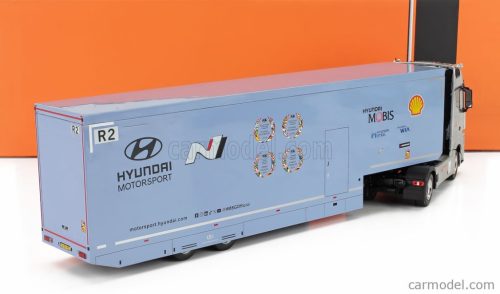 MERCEDES BENZ  ACTROS MP4 1851 BIGSPACE TRUCK - CAR TRANSPORTER TEAM HYUNDAI TEAM SHELL MOBIS WRT RALLY 2024  LIGHT BLUE WHITE