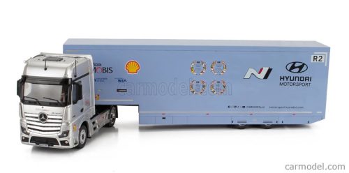 MERCEDES BENZ  ACTROS MP4 1851 BIGSPACE TRUCK - CAR TRANSPORTER TEAM HYUNDAI TEAM SHELL MOBIS WRT RALLY 2024  LIGHT BLUE WHITE