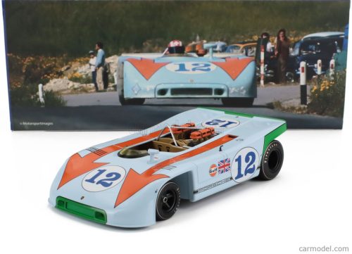 PORSCHE  908/03 SPIDER TEAM JOHN WYER AUTOMOTIVE ENGINEERING GULF N 12 WINNER TARGA FLORIO 1970 JO SIFFERT - BRIAN REDMAN  LIGHT BLUE ORANGE