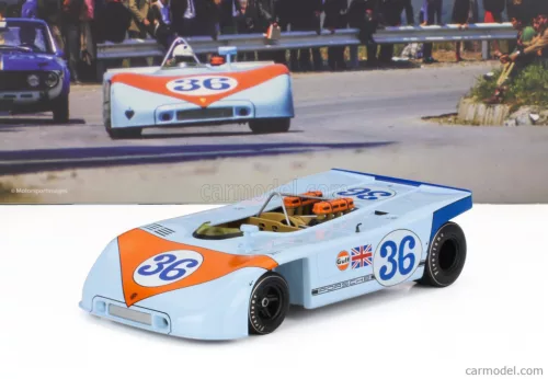PORSCHE  908/03 SPIDER TEAM JOHN WYER AUTOMOTIVE ENGINEERING GULF N 36 TARGA FLORIO 1970 RICHARD ATTWOOD - BJORN WALDEGAARD  LIGHT BLUE ORANGE