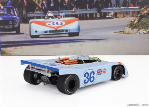 PORSCHE  908/03 SPIDER TEAM JOHN WYER AUTOMOTIVE ENGINEERING GULF N 36 TARGA FLORIO 1970 RICHARD ATTWOOD - BJORN WALDEGAARD  LIGHT BLUE ORANGE
