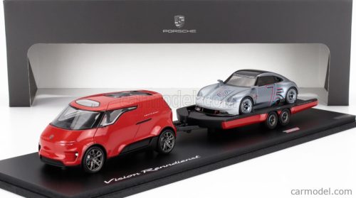 PORSCHE  SET 2X VISION RACING SERVICE VAN + 357 2023 - 75th ANNIVERSARY PORSCHE SPORTS CAR 1948-2023  RED