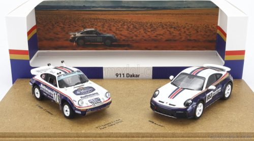 PORSCHE  SET 2X 911 953 ROTHMANS N 176 WINNER RALLY DAKAR 1984 RENE METGE - DOMINIQUE LEMOYNE + 911 992 N 953 ROUGHROADS RALLY DAKAR 2023  WHITE BLUE RED