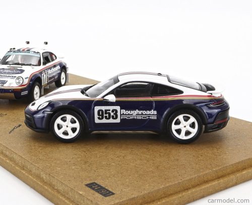 PORSCHE  SET 2X 911 953 ROTHMANS N 176 WINNER RALLY DAKAR 1984 RENE METGE - DOMINIQUE LEMOYNE + 911 992 N 953 ROUGHROADS RALLY DAKAR 2023  WHITE BLUE RED