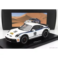   PORSCHE  911 992 COUPE N 19 RALLY DAKAR DESIGN 2022 - CON VETRINA - WITH SHOWCASE  WHITE BLUE
