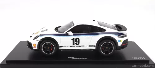 PORSCHE  911 992 COUPE N 19 RALLY DAKAR DESIGN 2022 - CON VETRINA - WITH SHOWCASE  WHITE BLUE