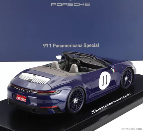 PORSCHE  911 992 CARRERA S CABRIOLET OPEN N 11 2024 - LA CARRERA PANAMERICANA 1952 - CON VETRINA - WITH SHOWCASE  BLUE