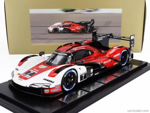 PORSCHE  963 9RD 4.6L TURBO V8 TEAM PORSCHE PENSKE MOTORSPORT N 7 WINNER 24h DAYTONA 2024 MATT CAMPBELL - DANE CAMERON - FELIPE NASR - JOSEF NEWGARDEN - CON VETRINA - WITH SHOWCASE  RED WHITE BLACK