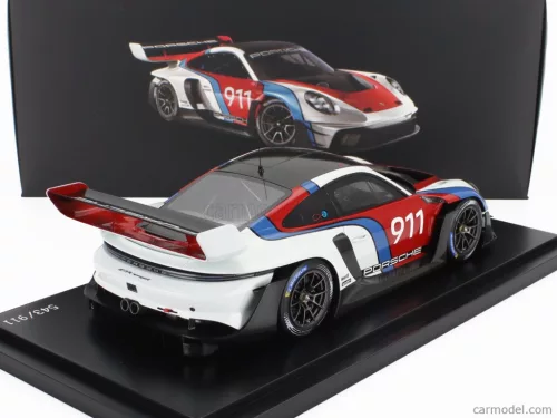 PORSCHE  911 992 GT3 R N 911 RACING COUPE 2021 - CON VETRINA - WITH SHOWCASE  WHITE BLUE RED